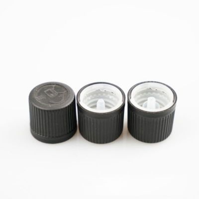 Tapa de plástico negra acanalada y lisa de 20 mm, 24 mm, 28 mm con cierre de rosca, junta de sellado por inducción o junta de sellado sensible a la presión