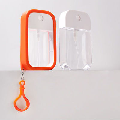 Botella de perfume con pulverizador cosmético de plástico PETG recargable portátil de 30 ml y 50 ml con forma de tarjeta y marco de goma, fácil de usar para viajes