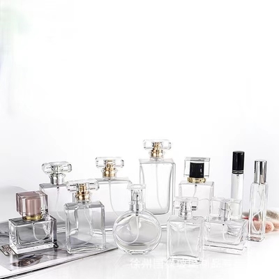 Botella de perfume de forma cúbica de 30 ml, 50 ml y 75 ml con tapa brillante