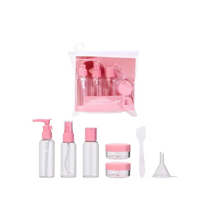 Conjunto de botellas para viajes Shampoo plástico portátil recargable para el cuidado de la piel Spray Loción Cosmética para viajes