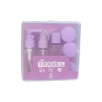 Juego de viaje de plástico de 7 piezas de 50 ml, juego de botellas con cremallera, contenedor de cosméticos, spray, tapa abatible