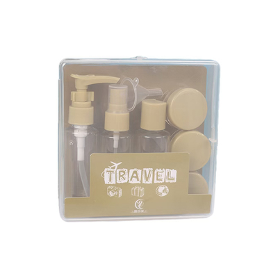 Juego de viaje de plástico de 7 piezas de 50 ml, juego de botellas con cremallera, contenedor de cosméticos, spray, tapa abatible