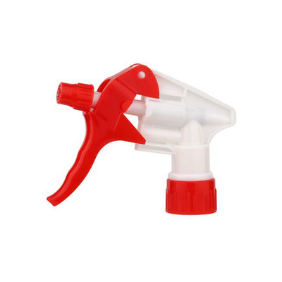 Pulverizador de gatillo de plástico rojo y blanco con boquilla ajustable para botellas de limpieza