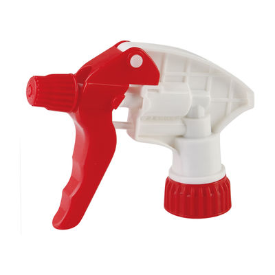 Pulverizador de gatillo de plástico rojo y blanco con boquilla ajustable para botellas de limpieza