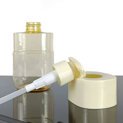 Botella cosmética PET de forma cuadrada con manga de hombro de alta calidad, gran capacidad de 300 ml, admite personalización