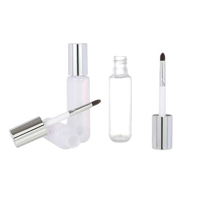 Tubo vacío de plástico blanco de 11 ml y 14 ml para corrector y brillo labial con pincel fino para colorete, iluminador y base
