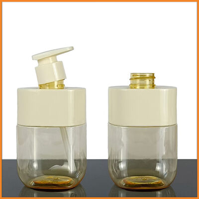 Botella de 300 ml de loción cuadrada de la bomba de color personalizado hombro manga transparente cuerpo de lujo envasado para el cuidado de la piel