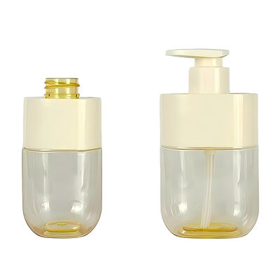 Botella de 300 ml de loción cuadrada de la bomba de color personalizado hombro manga transparente cuerpo de lujo envasado para el cuidado de la piel