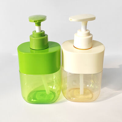 Botella de 300 ml de loción cuadrada de la bomba de color personalizado hombro manga transparente cuerpo de lujo envasado para el cuidado de la piel