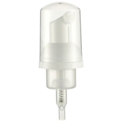 Dispensador de bomba de espuma blanca con tapa protectora transparente para botellas de cosméticos
