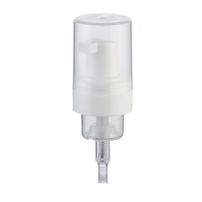 Dispensador de bomba de espuma blanca con tapa protectora transparente para botellas de cosméticos