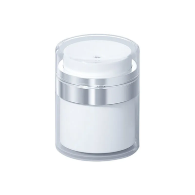 Frasco de crema sin aire 15 g 30 g 50 g 100 g Anillo galvanizado de plata Botella de bomba sin aire cosmética exterior de acrílico transparente Envase de loción de crema facial vacío recargable para crema hidratante para el cuidado de la piel