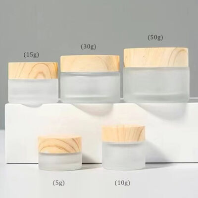 5g 10g 15g 30g 50g Jarras vacías de crema de vidrio congelado recargable Cosméticos de madera natural Contenedores de almacenamiento a prueba de fugas de viaje para crema de ojos Máscara para el rostro Cuidado de la piel