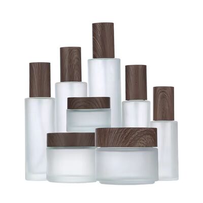 5g 10g 15g 30g 50g Jarras vacías de crema de vidrio helado Cosméticos de madera natural Contenedores a prueba de fugas para la crema de ojos Máscara para el rostro Cuidado de la piel
