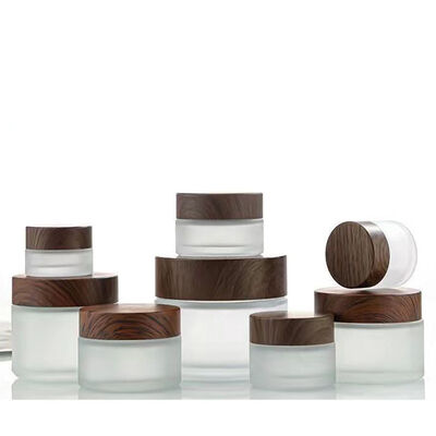 5g 10g 15g 30g 50g Jarras vacías de crema de vidrio helado Cosméticos de madera natural Contenedores a prueba de fugas para la crema de ojos Máscara para el rostro Cuidado de la piel