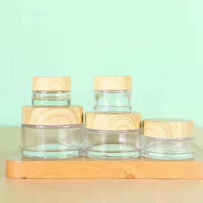 5g 10g 15g 30g 50g Jarras vacías de crema de vidrio helado Cosméticos de madera natural Contenedores a prueba de fugas para la crema de ojos Máscara para el rostro Cuidado de la piel