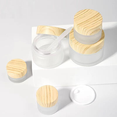 5g 10g 15g 30g 50g Jarras vacías de crema de vidrio helado Cosméticos de madera natural Contenedores a prueba de fugas para la crema de ojos Máscara para el rostro Cuidado de la piel