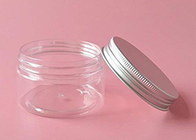 Tarros cosméticos vacíos de los envases del ANIMAL DOMÉSTICO plástico con la tapa de aluminio de plata