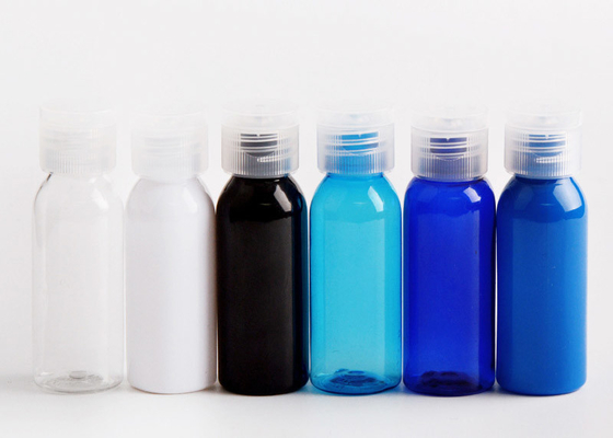 Botella de plástico PET de 30 ml Botella cosmética transparente con tapa negra