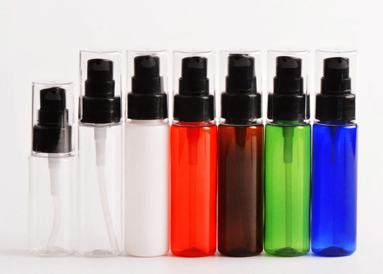 Botella de plástico PET de 30 ml Botella cosmética transparente con tapa negra