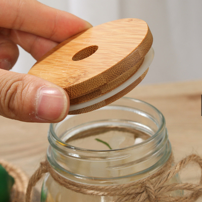 86m m Mason Jar Lids Glass Beer de bambú pueden con Straw Hole de cristal