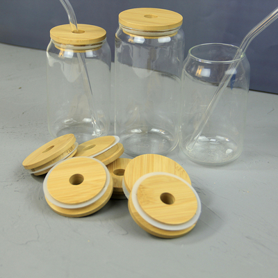 86m m Mason Jar Lids Glass Beer de bambú pueden con Straw Hole de cristal