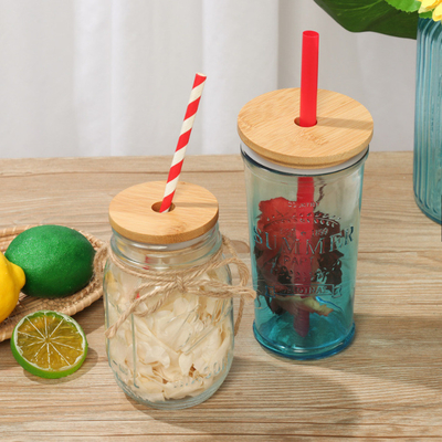 86m m Mason Jar Lids Glass Beer de bambú pueden con Straw Hole de cristal