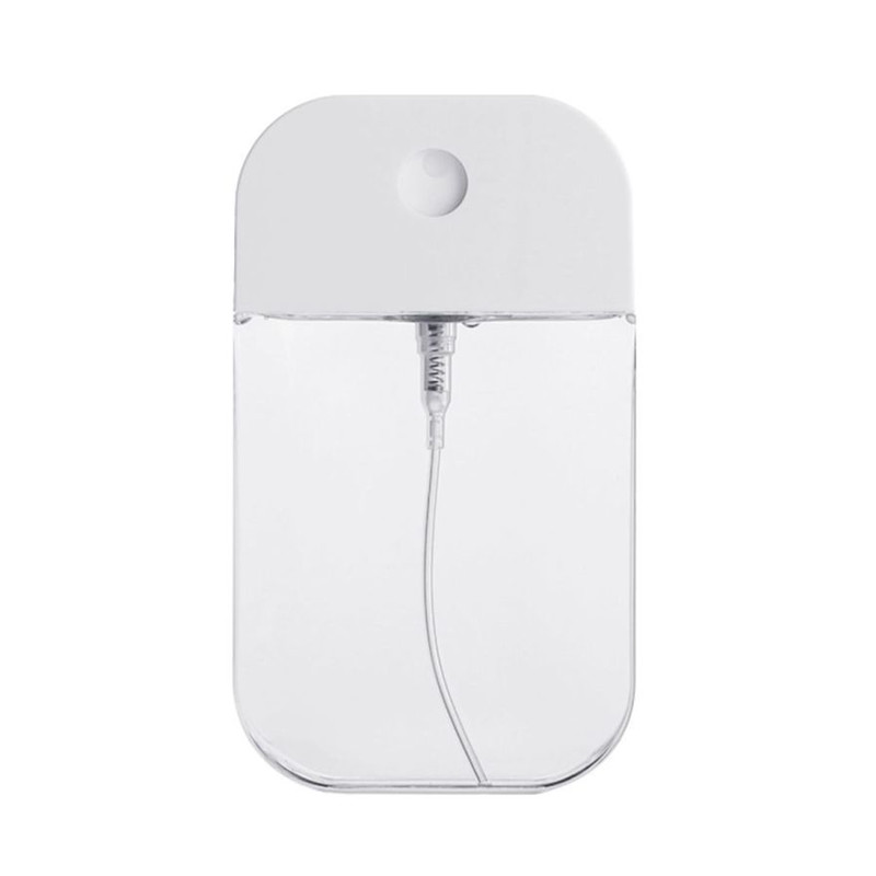 Botella de perfume con pulverizador cosmético de plástico PETG recargable portátil de 30 ml y 50 ml con forma de tarjeta y marco de goma, fácil de usar para viajes