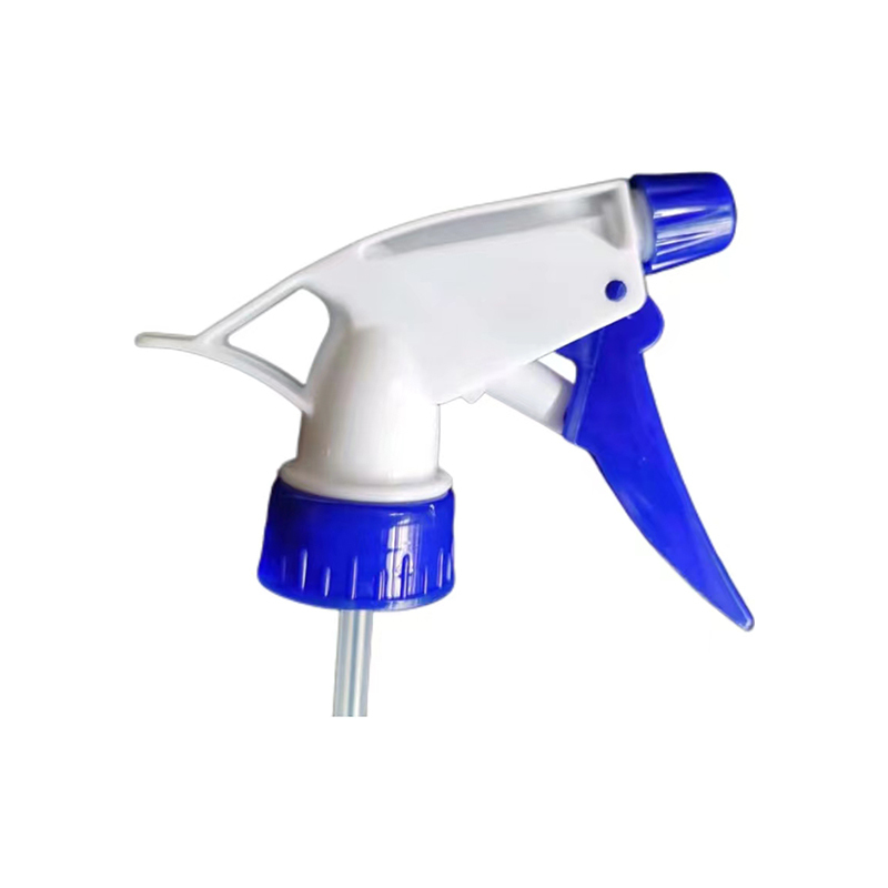 Boquilla pulverizadora manual de plástico azul y blanco con cabezal rociador ajustable