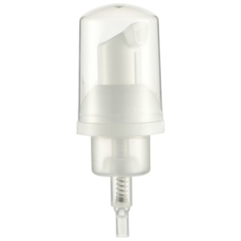 Dispensador de bomba de espuma blanca con tapa protectora transparente para botellas de cosméticos